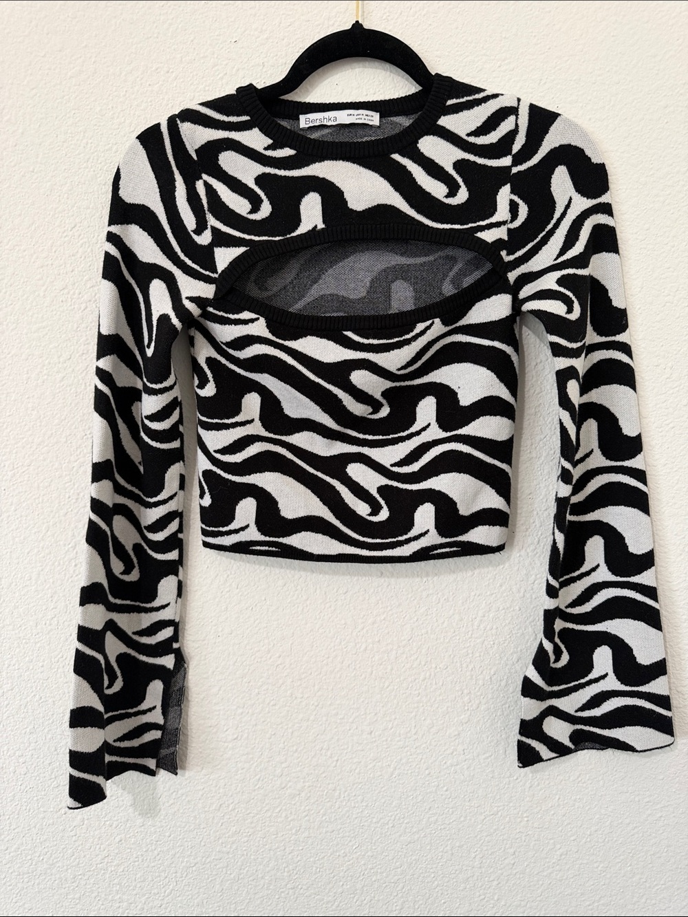 Bershka Black and White Zebra Cutout Crop Top